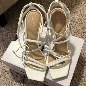 ALDO White Strappy Lace-Up Square Toe Heels